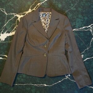Ann Taylor Brown Blazer with Leopard Print Lining Size 2